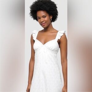 Wild Fable Ruffle Sleeve White Eyelet Bow Mini Bohemian Sun Dress Sz L | NWOT